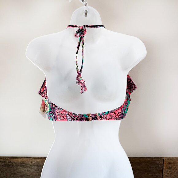 NWT OP Bikini Handkerchief Style Top Floral Paisley XL Bult In Bra - Picture 3 of 6